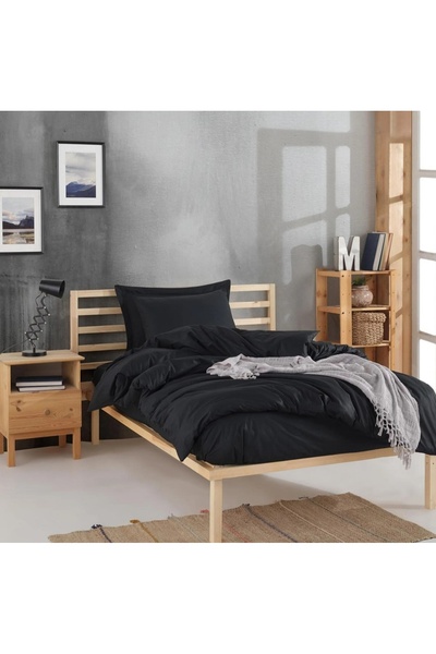 MORRİVAL طقم غطاء لحاف مفرد أسود مع شرشف مطاطي، 90*190 شرشف مطاطي