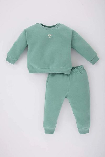 DeFacto 2-Piece Floral Print Set for Baby Girl - Crew Neck Sweatshirt and Elastic Sweatpants C2504A524Sp