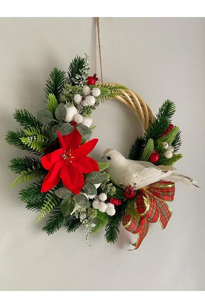 Beykan Door Ornament Poinsettia Bird New Year Ornament Pine Special Design