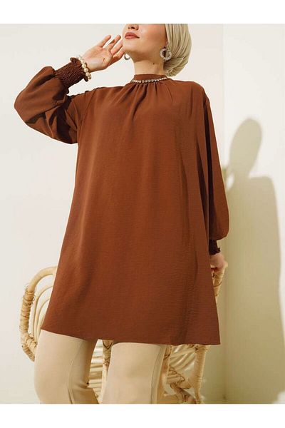 modasindoma WOMEN'S STONE DETAILED COLLAR TUNIC