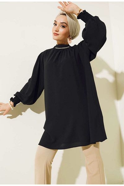 modasindoma WOMEN'S STONE DETAILED COLLAR TUNIC