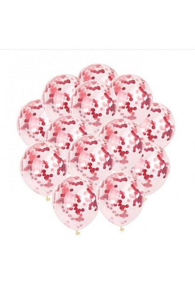 PartAntalya Set of 10 Transparent balloons with red confetti