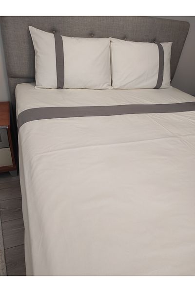 Evcimenhome cotton double duvet cover set 200cmX220cm color: ecru-gray with tape