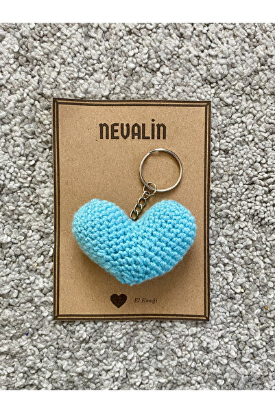 NEVALİN سلسلة مفاتيح محبوكة يدويًا على شكل قلب فيروزي