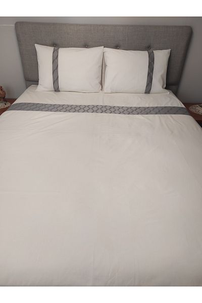 Evcimenhome cotton double duvet cover set 200cmX220cm color: ecru-gray with diamond pattern tape