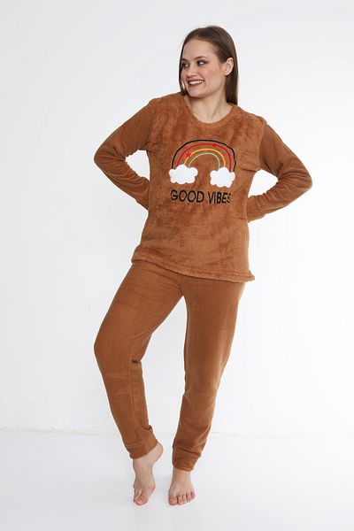FAMES PİJAMA Good Vibes Wellsoft Thick Fleece Winter Women's Pajama Set