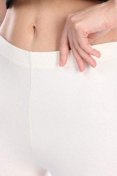 Tight Lady Super Quality Ecru Combed Cotton Lycra Below Knee Capri Tights High Waist