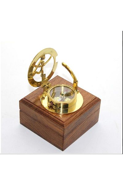 hediyeconcepti Wooden Boxed West London Brass Sundial and Compass