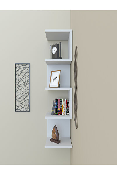 LIUWA Zigzag 5 Katlı Köşe Rafı,Kitaplık,Çocuk Odası Düzenleyici,Mutfak Köşesi(BEYAZ)