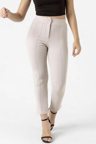 bb butik basic Women's High Waist Slim Full Lycra Slim Leg Ankle Length Loose Trousers