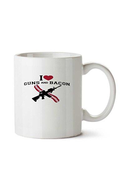 ART HEDİYE كوب مطبوع على الجانبين من I Love Guns And Bacon