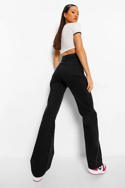 Livik MMG Women's High Waist Black Loose Leg Trousers Palazzo Model Denim Trousers