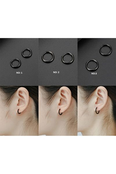 Öte Beri Öteberi Black Stainless Tarnish Resistant 316l Surgical Steel Unisex Classic Ring 1 Pair Earring Set