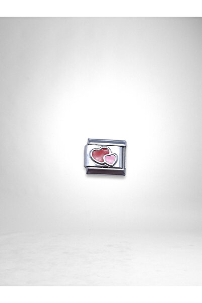 Bluw Jewelry Çelik Kırmızı Çift Kalp Charm 9MM - Stainless Steel
