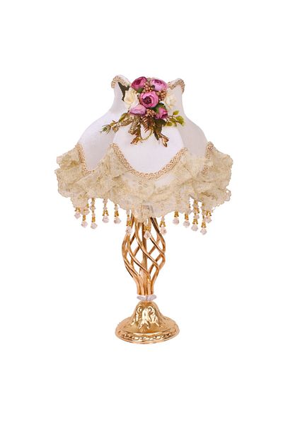 Dekovien Gold-Transparent Lace Covered Ecru Velvet Vintage Lampshade - 30x50cm AB1007