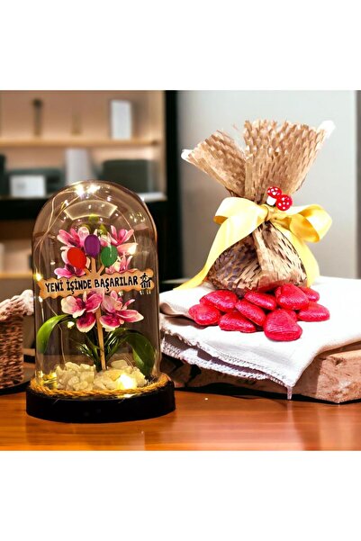 Genel Markalar Yeni İşinde Başarılar Temalı Led Işıklı Fanus - Zambak Çiçekli...