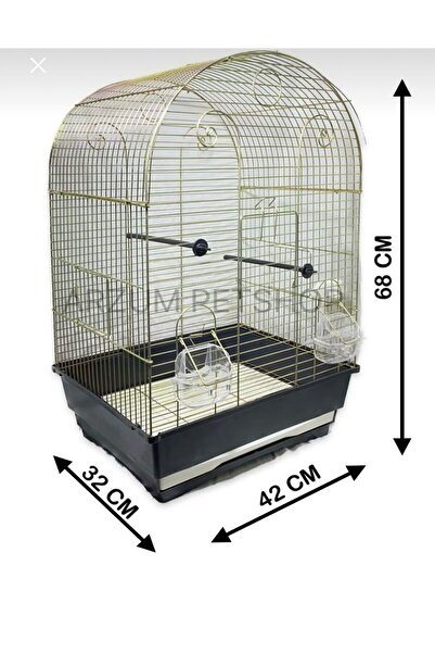 Cosargroup Muhabbet Kuşu Ve Papağan Için Sarı Pirinç Kaplama Lüks Kuş Kafesi 42x32x68