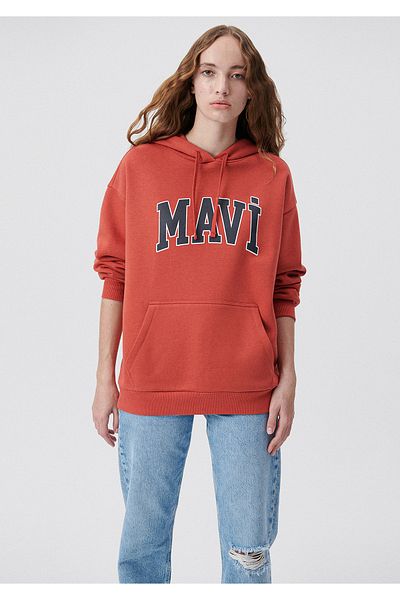 Mavi Logo Printed Hooded Red Sweatshirt 1600361-70459