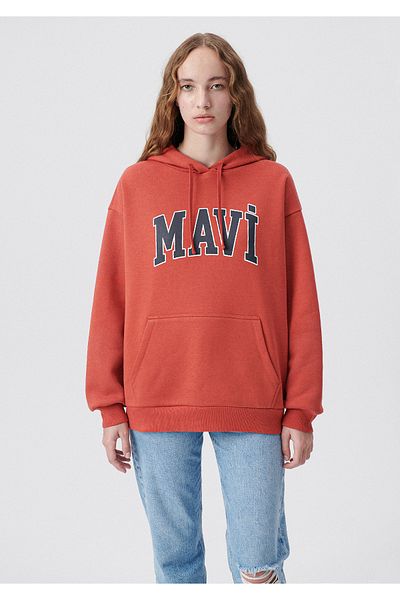 Mavi Logo Printed Hooded Red Sweatshirt 1600361-70459