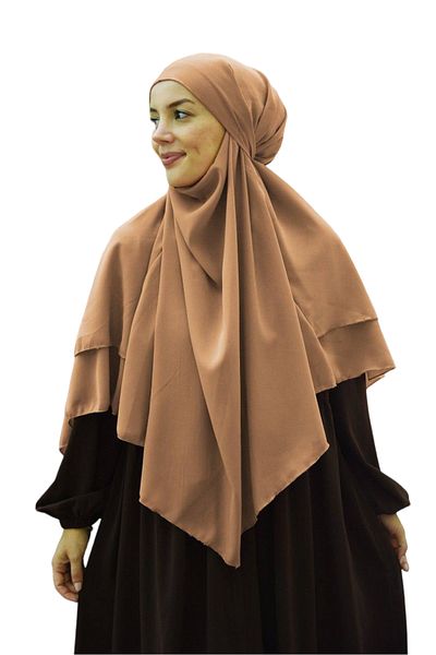 Melodi Scarf Women's Hijab Soufflé Khimar Veiled Three Layer Chiffon Shawl Milk Coffee
