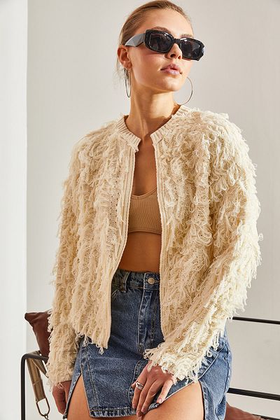Bianco Lucci Cardigan de damă cu ciucuri