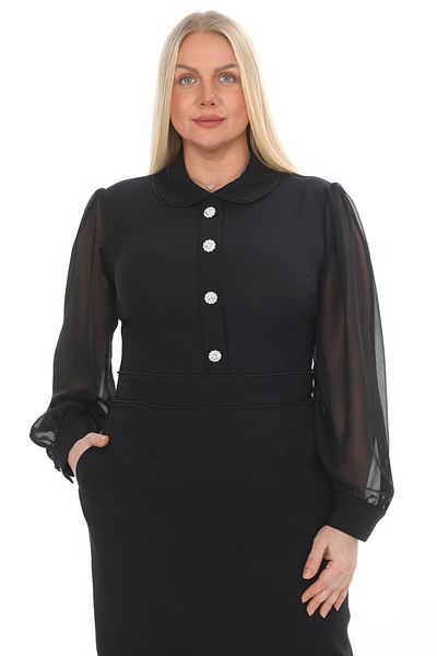 etselements X MODAPO Φόρεμα με μπράτσο σιφόν με λεπτομέρεια πέτρινη ρίγα με κουμπιά μπροστά και ζώνη