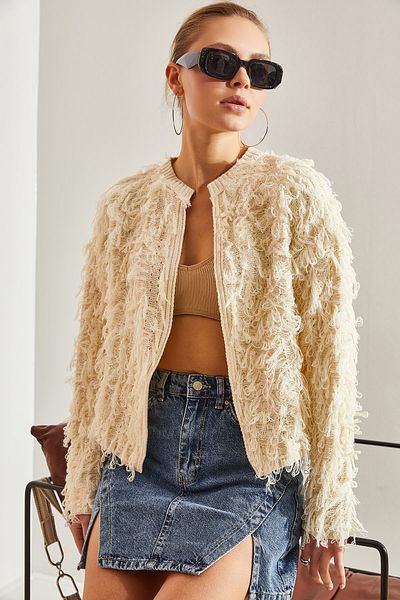 Bianco Lucci Cardigan de damă cu ciucuri