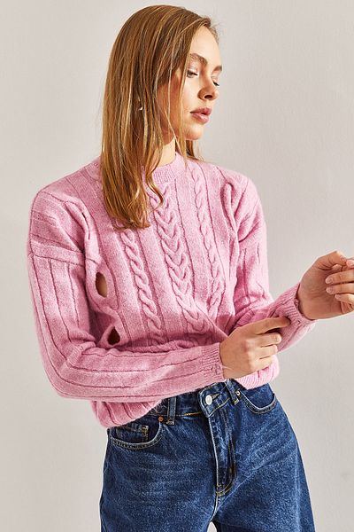 Bianco Lucci Women's Braided Patterned Knitwear Sweater