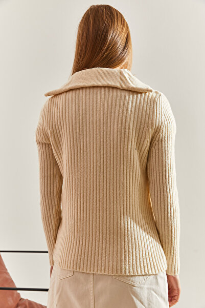 Bianco Lucci Women's Turtleneck Zippered Knitwear Sweater