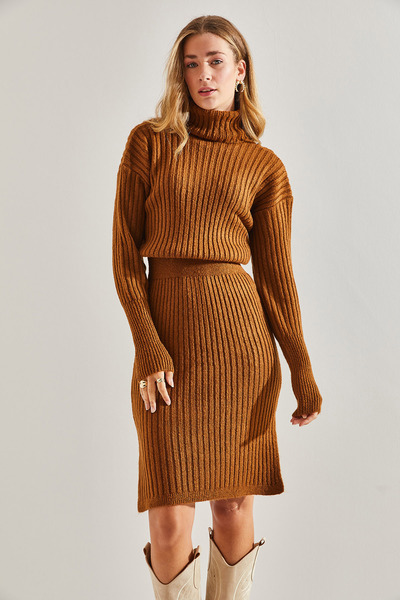 Bianco Lucci Kadın Balıkçı Yaka Kazak Beli Lastikli Elbise