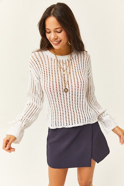 Olalook Pulover alb pentru tricotaje ajurate pentru femei KZK-19000719
