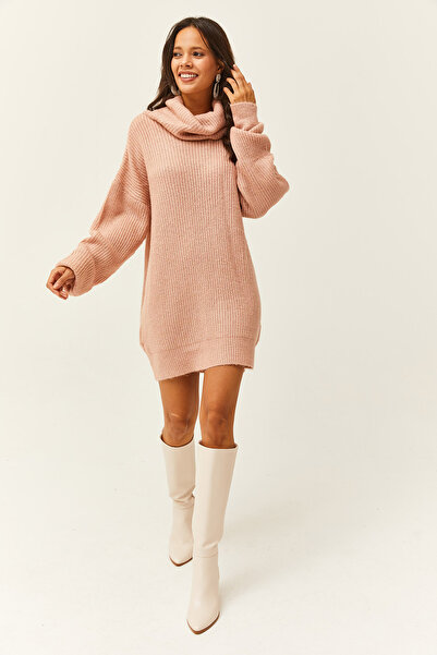 Olalook Γυναικείο γιακά με δαντέλα σε σκόνη Πλεκτό φόρεμα τουνίκ ELB-19001982