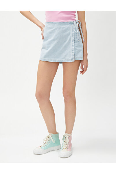 Koton Kot Şort Etek Mini Bağlama Detaylı Pamuklu