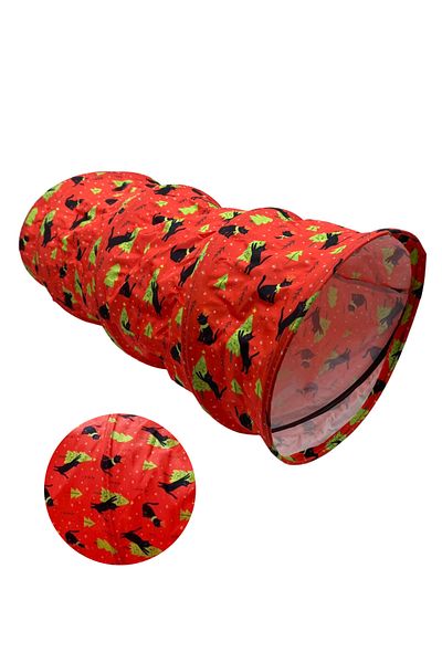 Miyav Red Patterned Cat Play Tunnel, Foldable Cat Tunnel