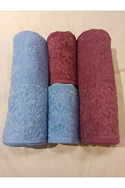 ŞENER HOME Набір для ванної кімнати з 4 предметами, синьо-рожевий - рушник для ванної та рушник для голови