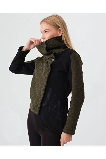 1Moda1Tarz Women's Khaki Quilted Fabric Snap Closure Two Color Design Jacket