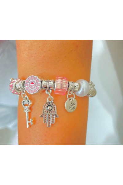 xesha Charm Çelik Bileklik Anahtar ve Hz Fatma'nın Eli Figürlü Bilezik Künye