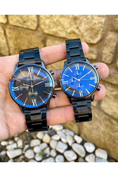 ÇENÇEN Erkek Kadın Çift Kol Saati Siyah Roman Rakamlı Sevgili Saatleri