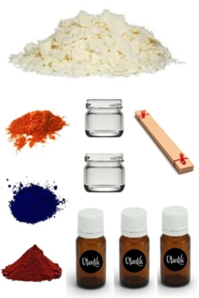 Otantik Soya Mum Yapım Seti, 1kg Soya Wax, Cam Kavanoz, Esans, Boya, Ahşap Fi...