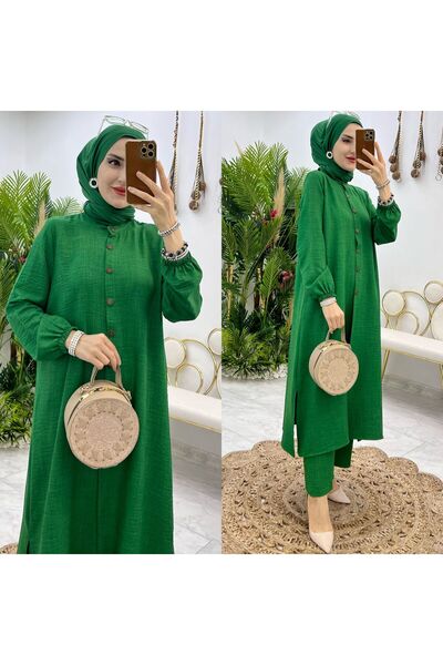 FIRSTESLEM Women's Trousers Long Buttoned Tunic Double Set