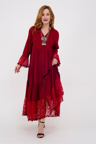 ZTO فستان طويل بتفاصيل دانتيل للنساء