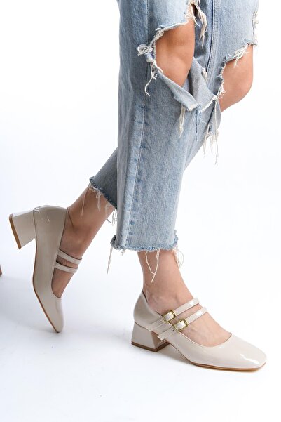 MERVE BAŞ Pantofi de damă din piele lăcuită, cu spatele închis, cu bandă dubl...