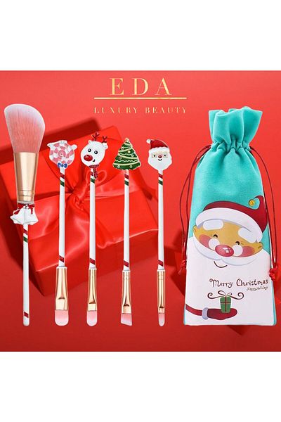 EDA LUXURY BEAUTY مجموعة فرش مكياج كبيرة للوجه وظلال العيون باللون الوردي مكونة من 5 قطع هدية للعام الجديد