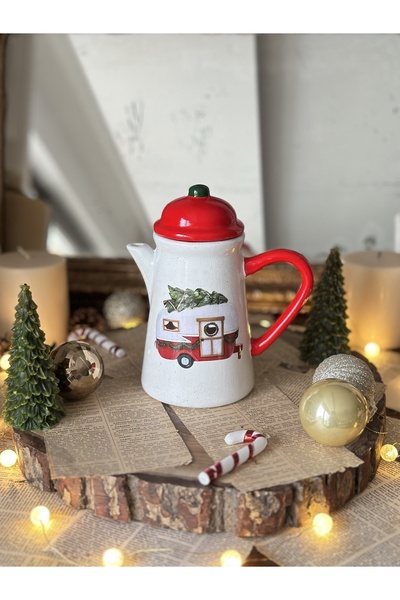 Handmadesign Kapaklı El Yapımı Seramik Sürahi - Yılbaşı Yeniyıl Tema Karavan
