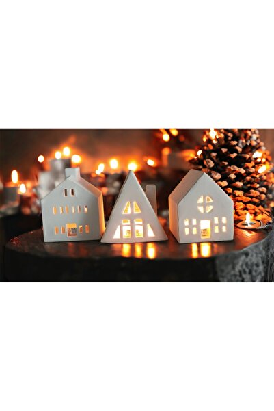 Nikadu 3'lü Ev Mumluk Dekoratif Beton Mumluk Tealiğht Mum Dahil