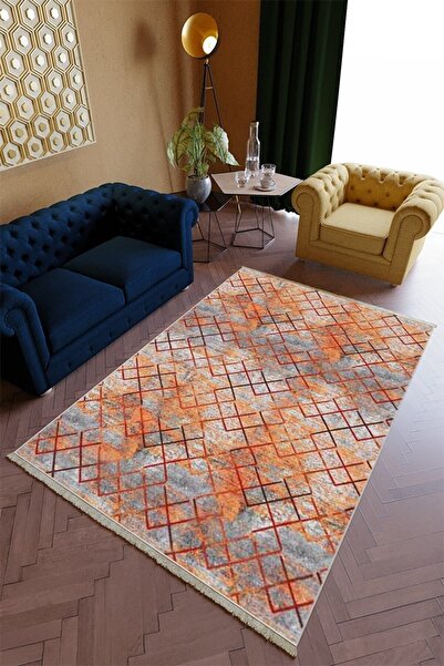 10 Post Online Salon Halısı Spor Turuncu Bakır Yolluk Kaymaz Yuvarlak Oval Ke...