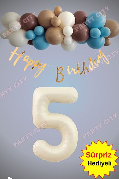 Party City Θέμα μπαλόνι με αλουμινόχαρτο 5 ετών σε μπεζ χρώμα. Σετ γιορτής γενεθλίων με μπαλόνι