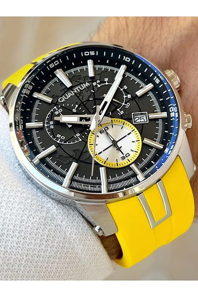 Quantum Functional 10 Atm Waterproof Silicone Cord Steel Case Men's Wristwatch