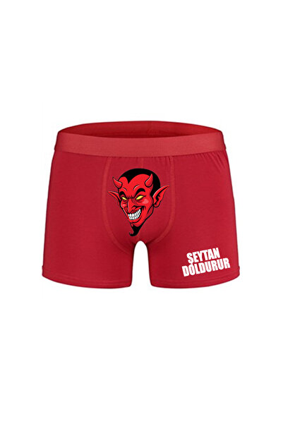 HediyeMania Devil Fills Printed Spiritual Red Men's Boxer Cotton