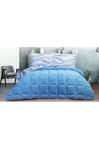 Bella Home ДВОЙНО СПОСТЕЛНО КОМПЛЕТ С ОДЕЯЛО ОТ ЕДНАТА СТРАНА, ЦВЕТНО СИНЬО